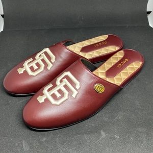 Gucci Bordeaux San Francisco Giants Sf Napa Leather Embroidered Mule Slippers